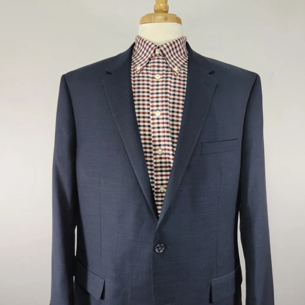 Alfani‎ Men's Sport Coat Blazer Two Button Navy Blue Wool Polyester Size 46L